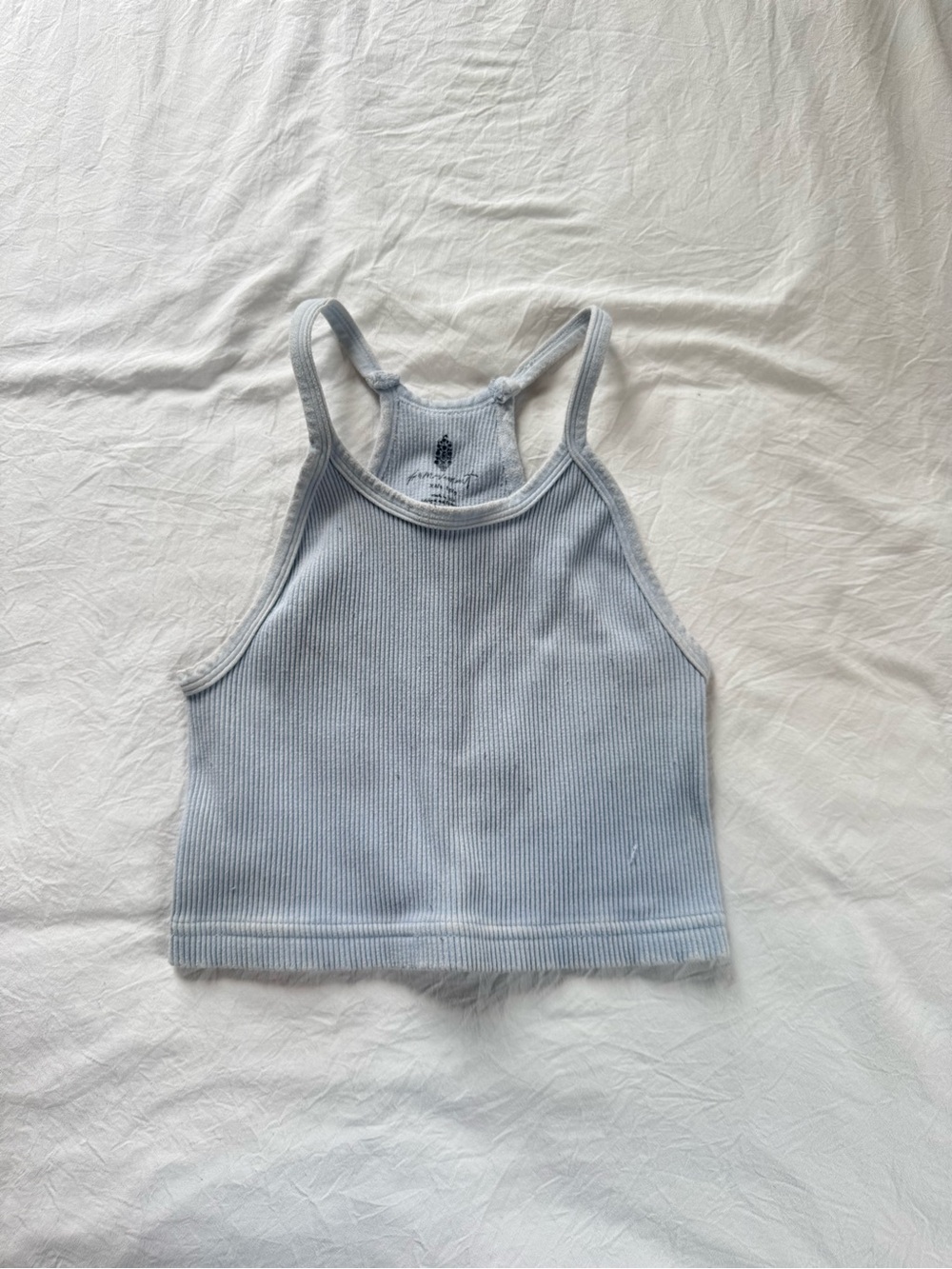 Free People Light Blue Ribbed Cropped Athletic Tank Top